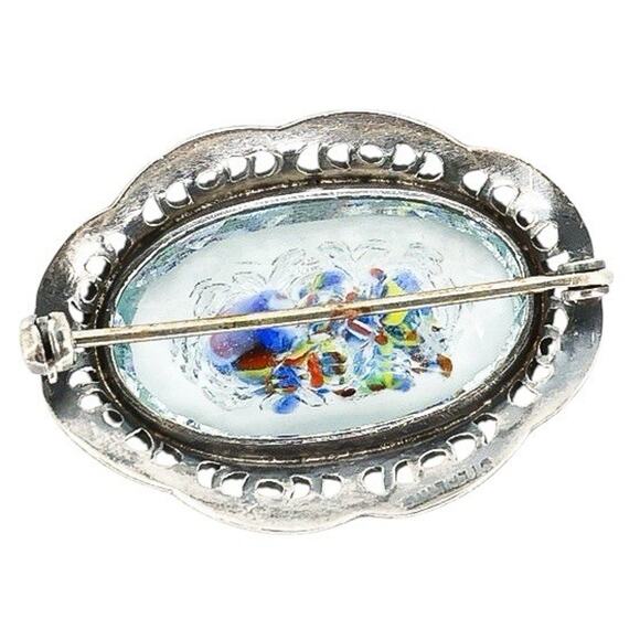 Czech Glass Reverse Carved Poured Glass Embedded Lampwork Brooch In Sterling - Picture 6 of 7